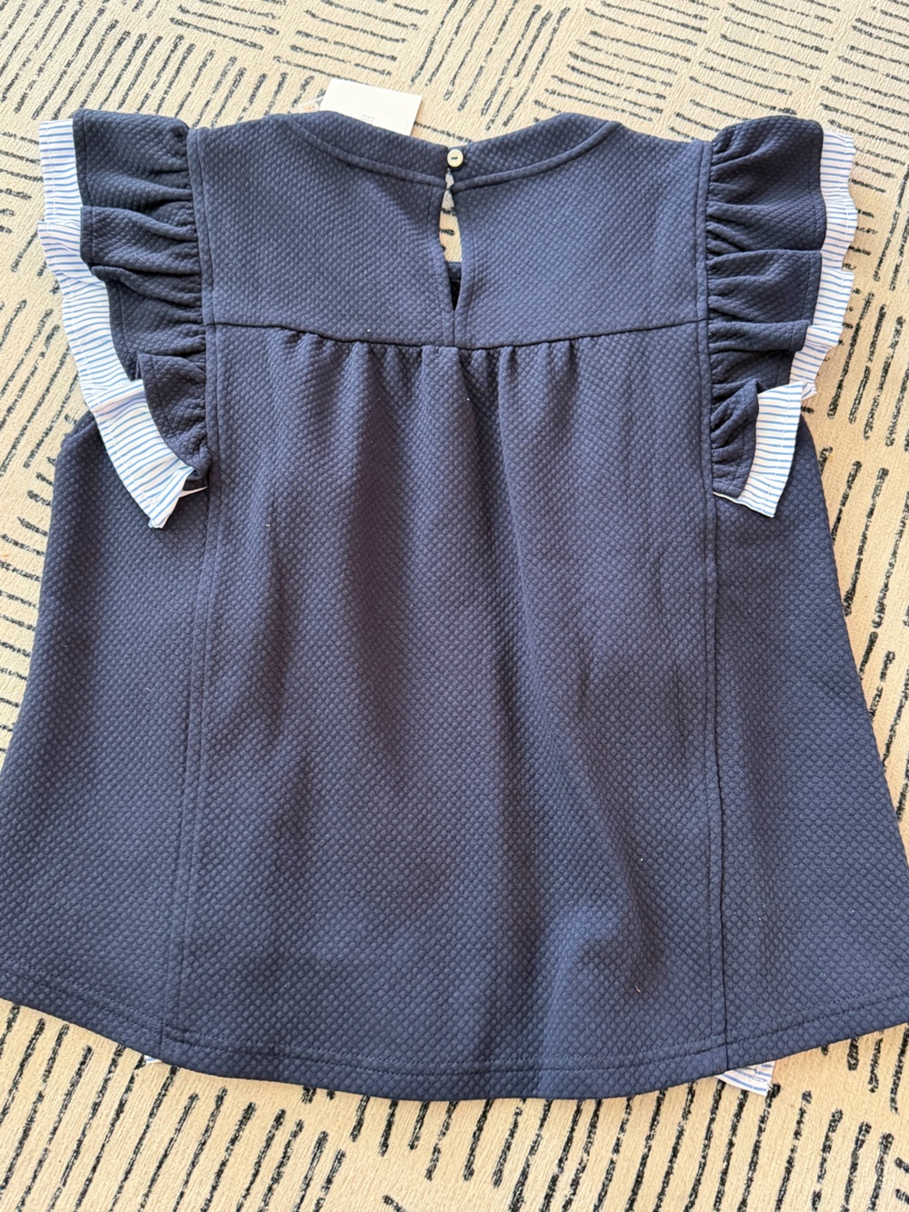Voy Navy Ruffle Long-Sleeve Tee with Striped Trim - Picture 2 of 3